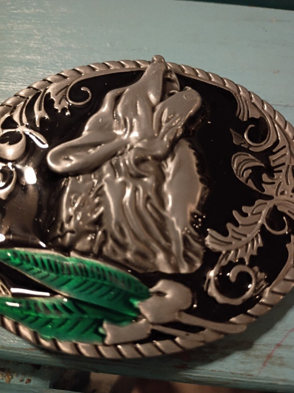 Decorative Silver and Black Horse Belt Buckle